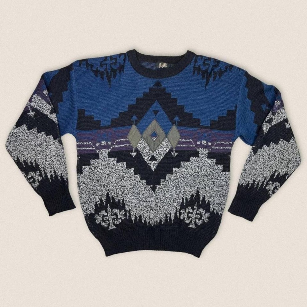 Vintage grandpa sweater grandpacore Crew neck Acrylic diamond Stefano Size Large